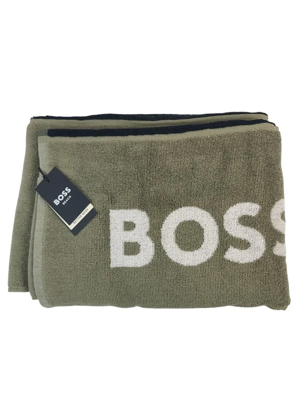 NEW Boss Medium Green Cotton Beach Towel With Bold Logo Design Soft & Absorbent